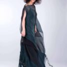 Robe Djellaba bleu canard en soie et coton bio MONSUN – Image 5