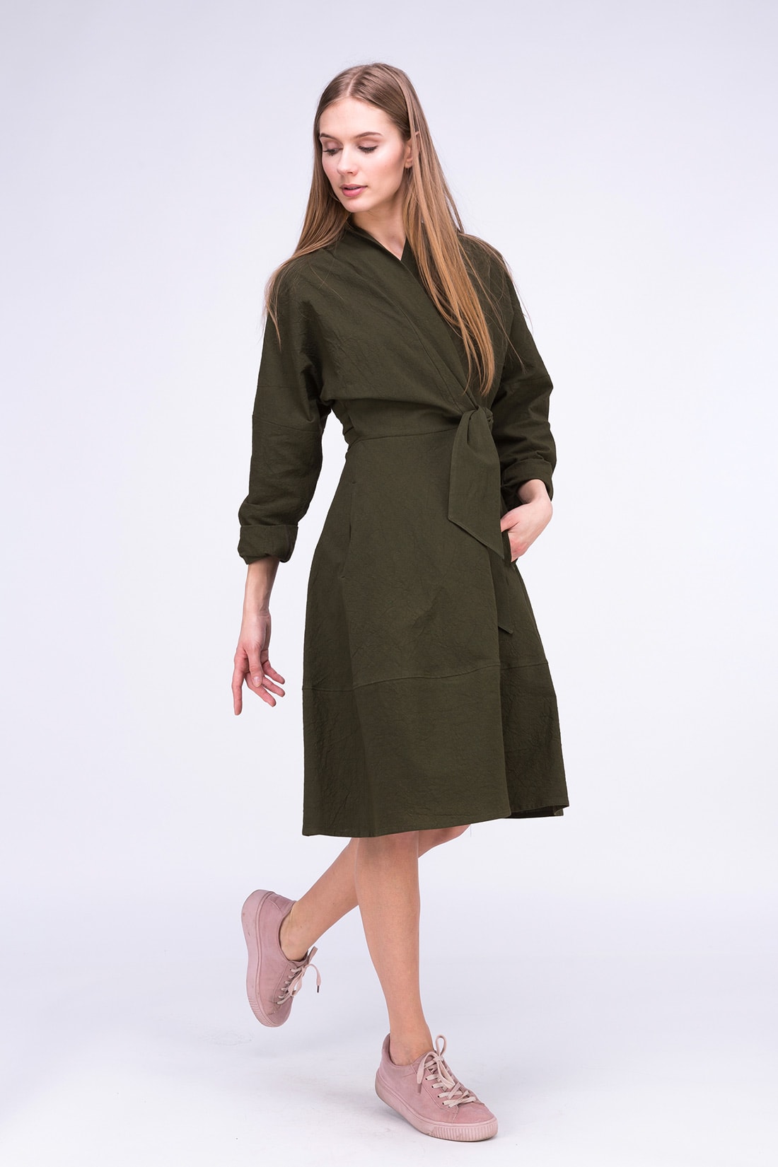 Khaki organic cotton wrap dress POLARIS - Boutique ASKA