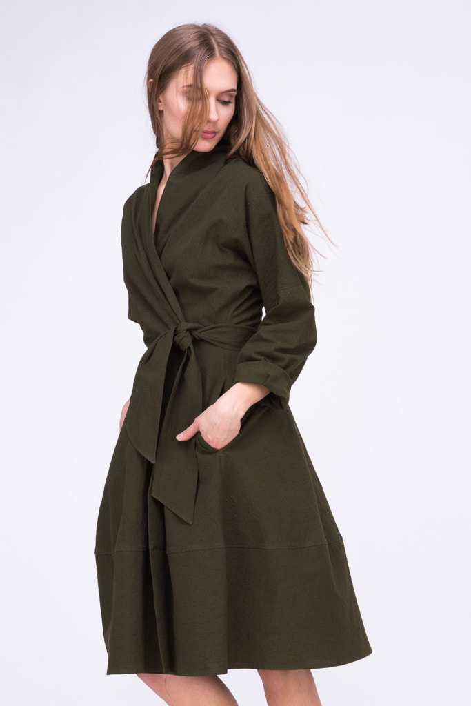 POLARIS khaki dress-coat - Boutique ASKA