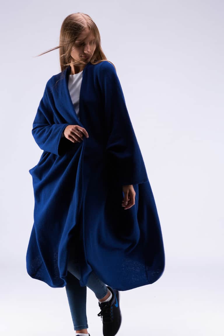 Large knitting wool coat MIMAS Navy Bleu - Boutique ASKA