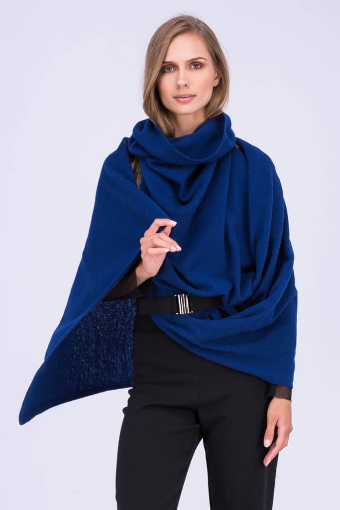 Navy Blue mono-sleeve woolen shawl TATRY - Boutique ASKA