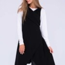 Gilet noir long en laine pour femme NUUK