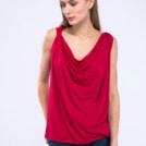 Red draped cowl neck viscose jersey top for women PARISA - Image 2
