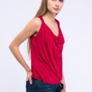 Red draped cowl neck viscose jersey top for women PARISA - Image 3