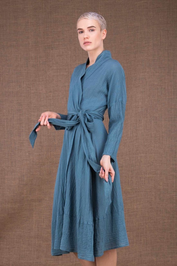Polaris blue horizon cotton wrap dress - Boutique ASKA