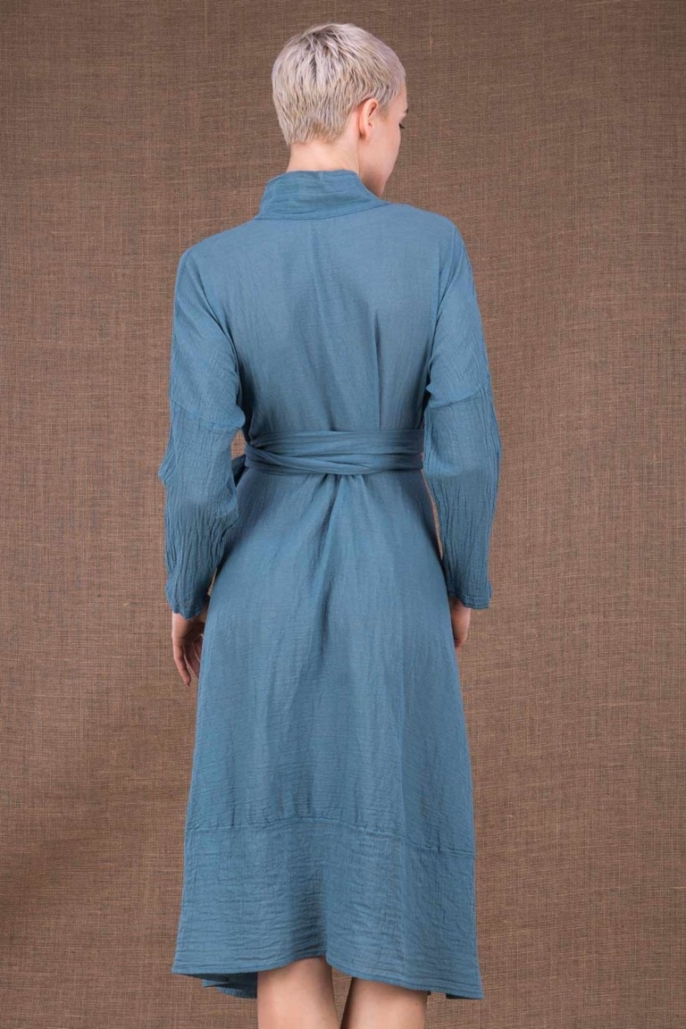 Polaris blue horizon cotton wrap dress - Boutique ASKA