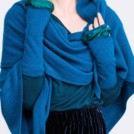 Peacock blue wool and silk mittens for women BIJOU