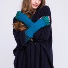 Peacock blue wool and silk mittens for women BIJOU - Image 2
