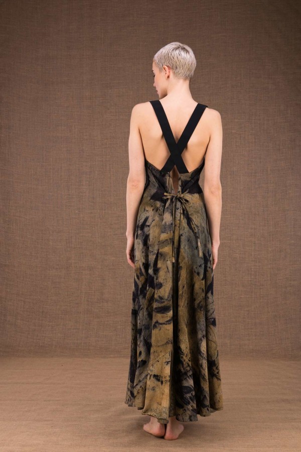 Aralias backless dress in eco-printed cotton - 3