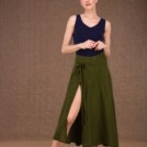 Arial jupe evasee mi longue portefeuille khaki en coton - 2