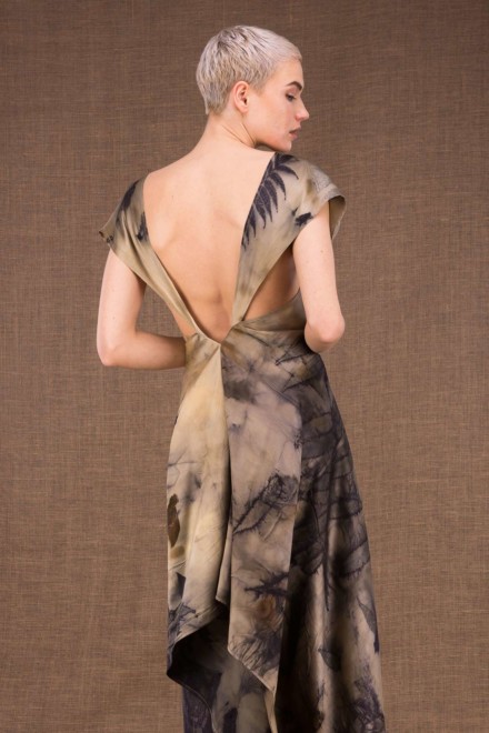 Gaia long silk dress handmade prints - 1