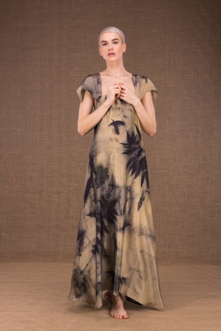 Gaia long silk dress handmade prints - 2