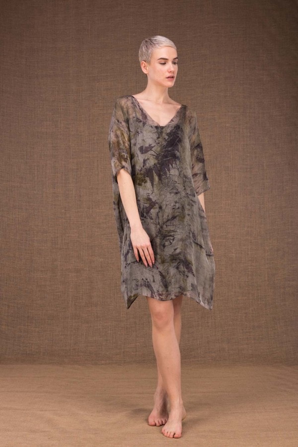 Laube robe tunique imprime main en soie - 2