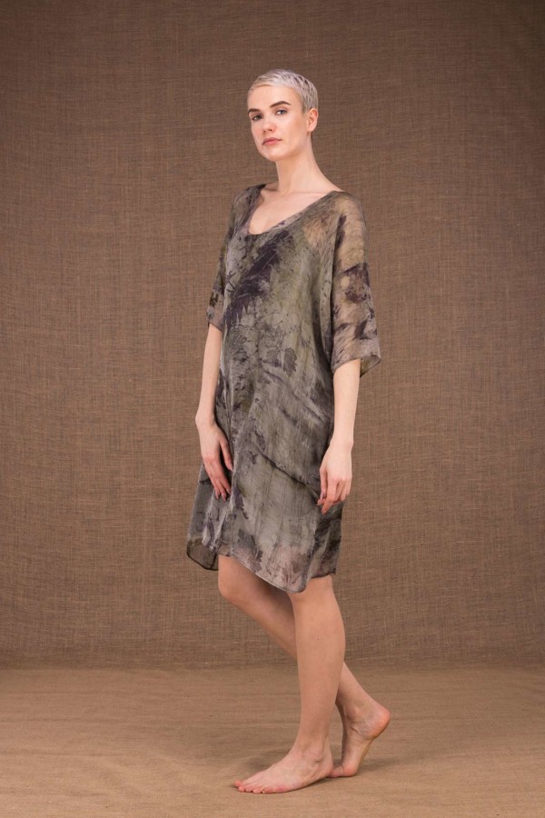Laube robe tunique imprime main en soie - 3
