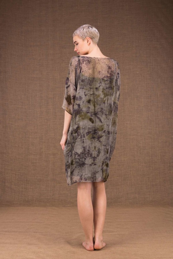 Laube robe tunique imprime main en soie - 4