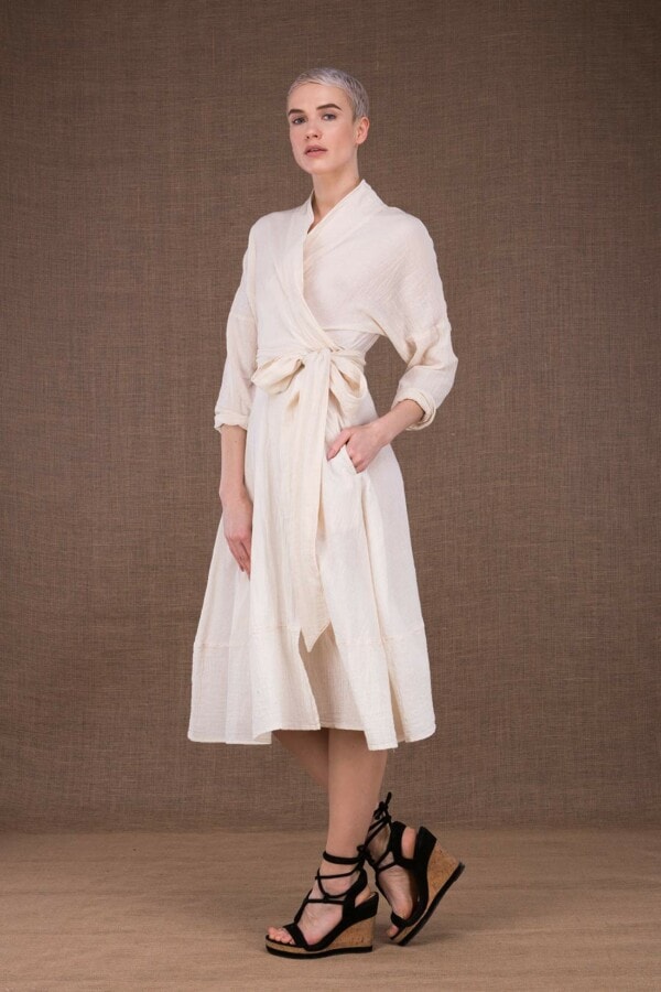 Polaris ecru wrap dress in cotton - 1