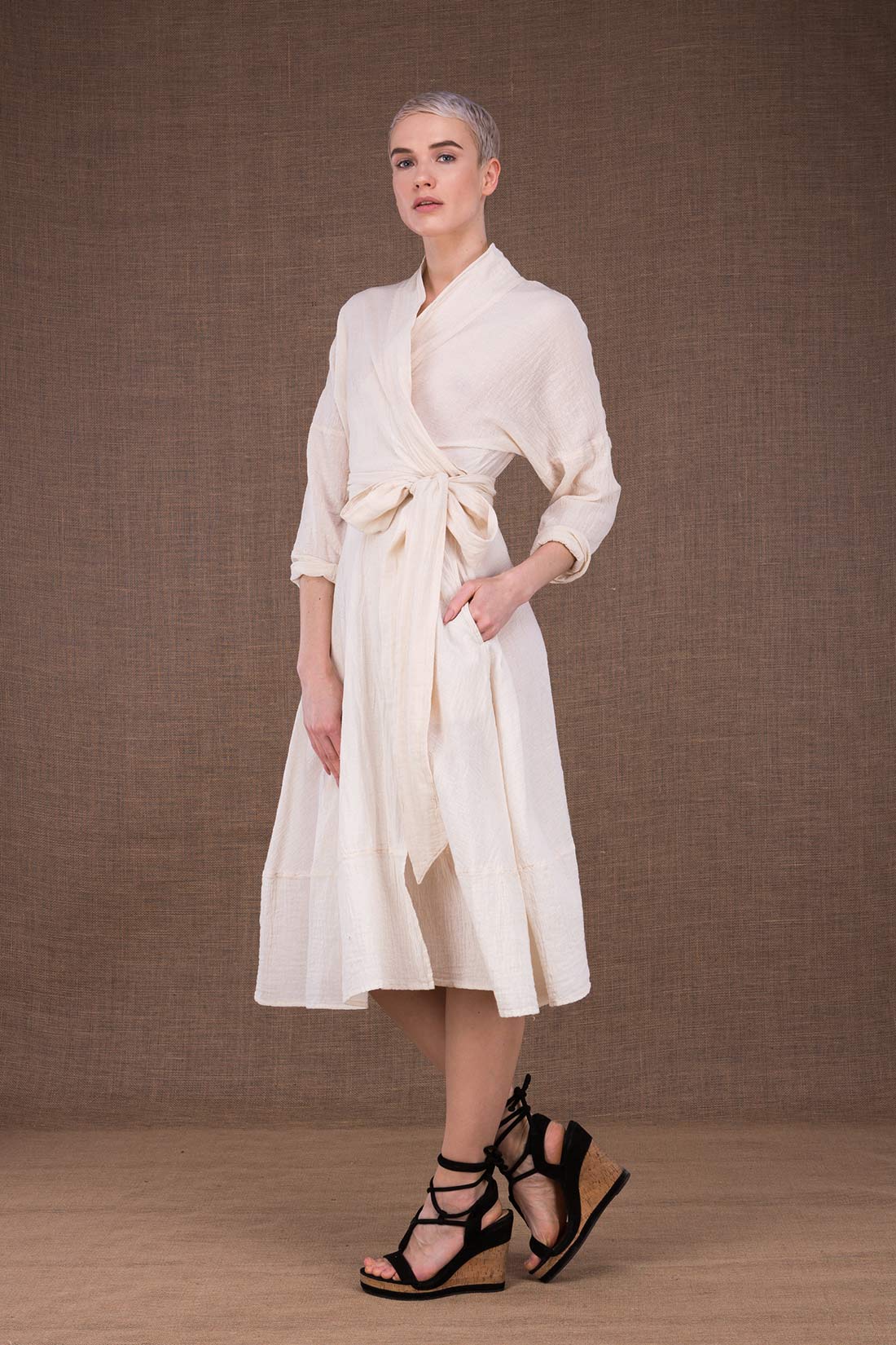 Polaris Ecru cotton wrap dress - Boutique ASKA