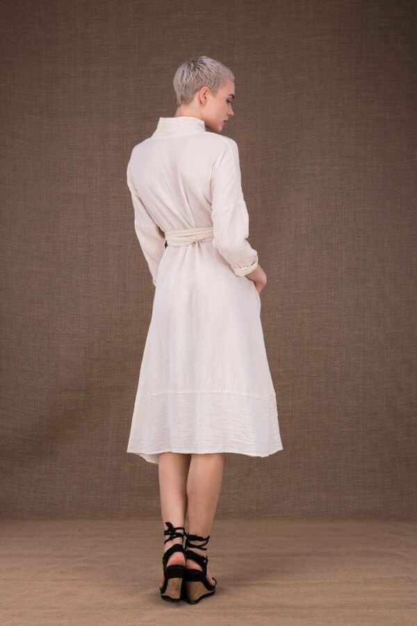 Polaris ecru wrap dress in cotton - 4
