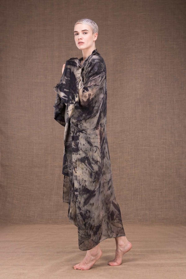 Tropical robe-kimono imprime a la main en soie - 3