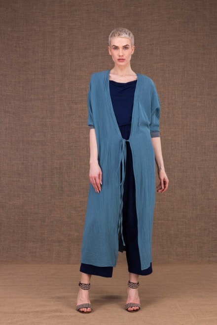Gobi veste longue bleu en coton - 1