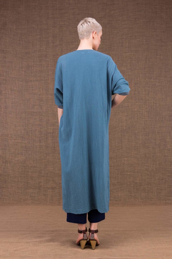 Gobi veste longue bleu en coton - 4