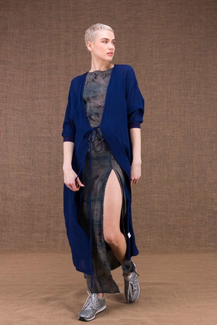 Gobi veste longue bleu encre en coton - 2