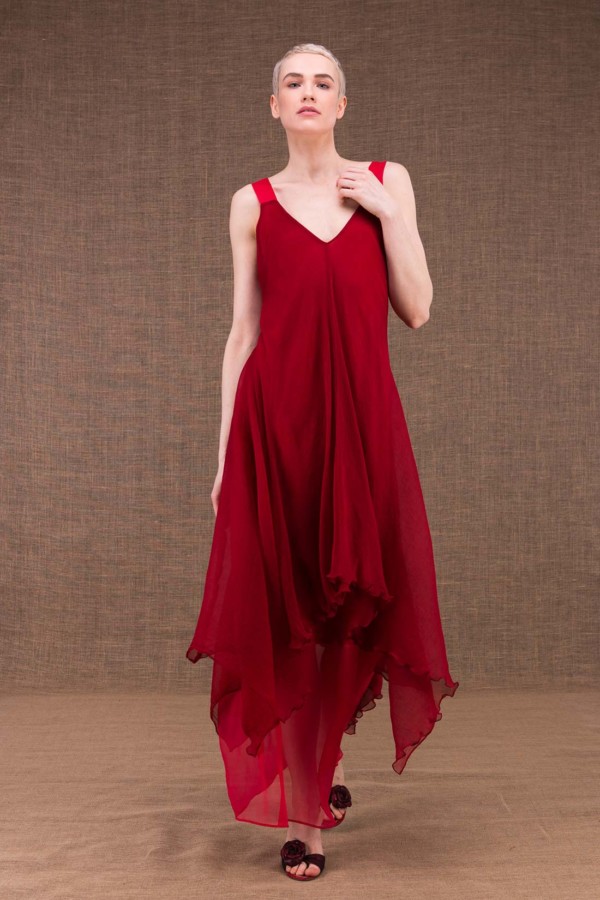 Jade long flared red silk dress - 2
