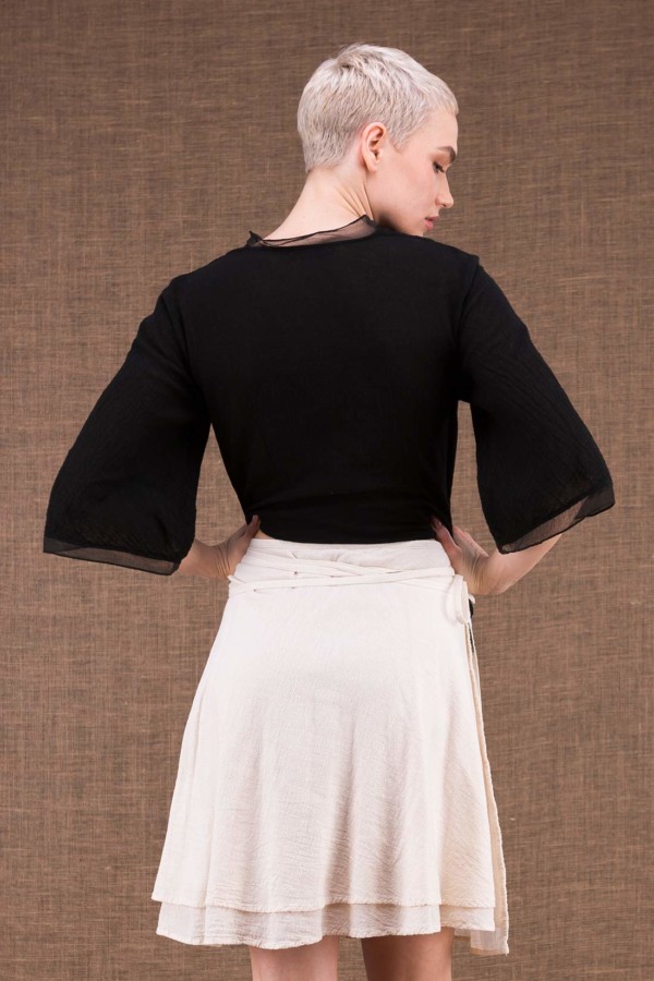 Aria jupe courte portefeuille blanc casee en coton - 3