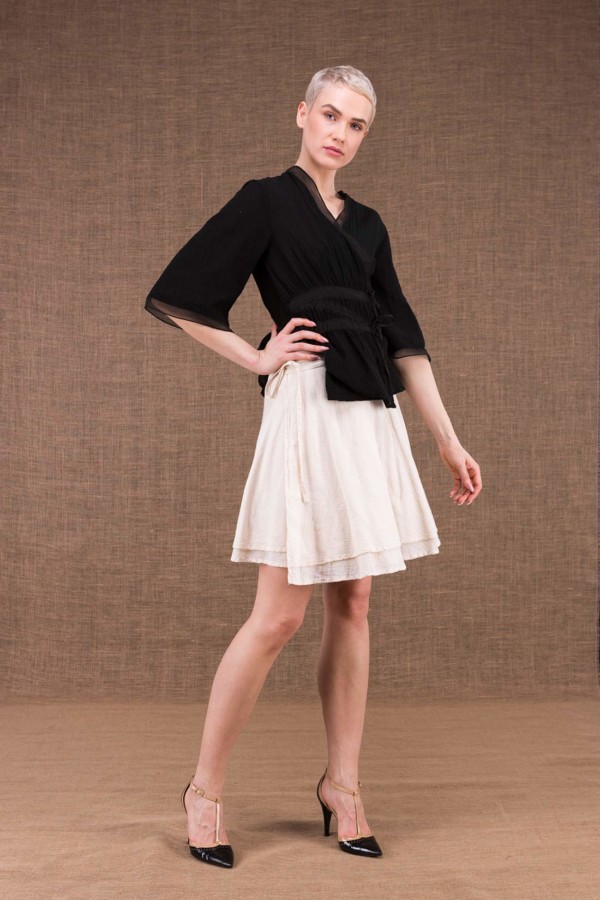 Aria white cotton short wrap short skirt - 4
