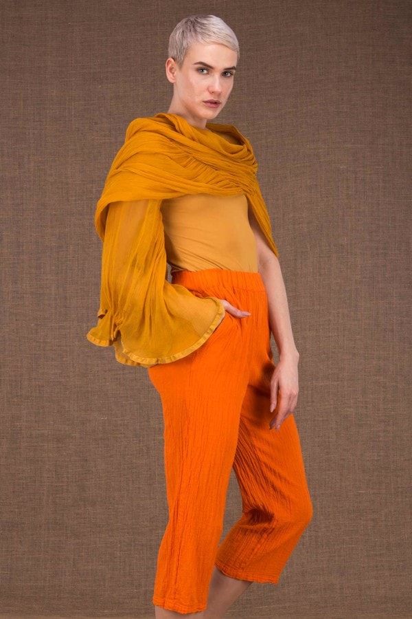Cumulus orange shawl with silk sleeve - 2
