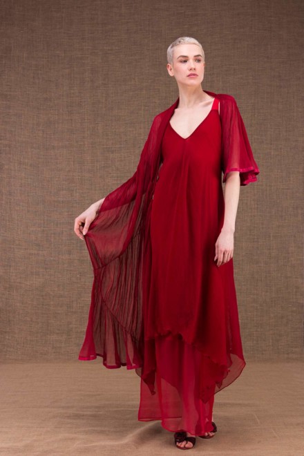 Cumulus red silk shawl - 2
