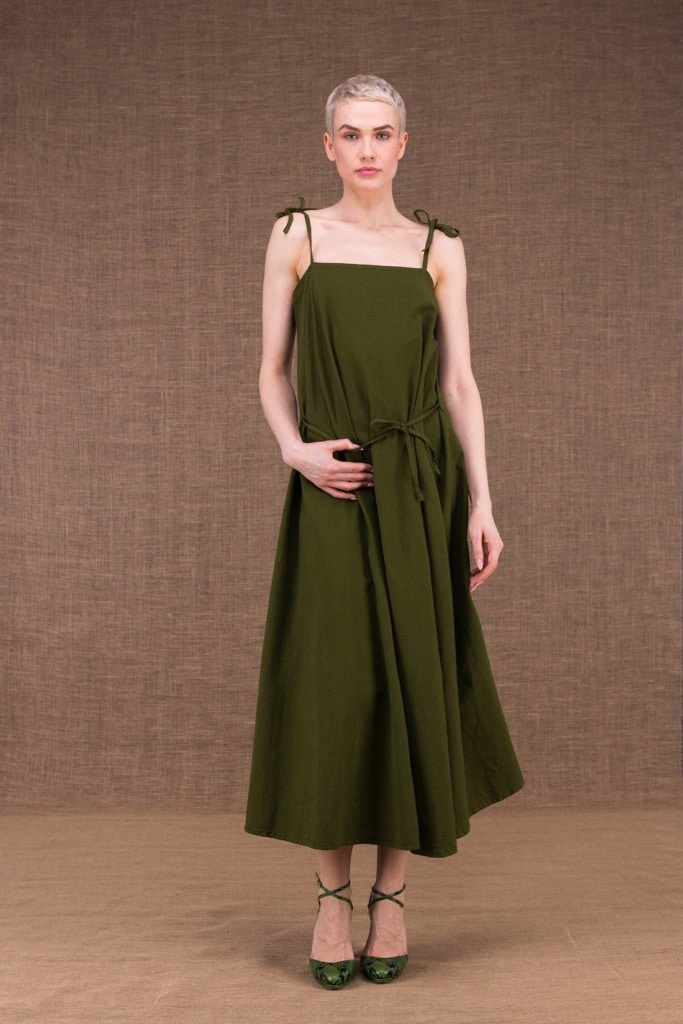 Khaki long backless organic cotton dress MA LONGUE - Boutique ASKA