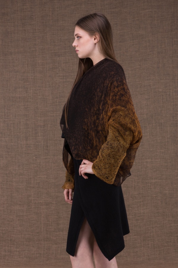 Yulong Noir-Or veste en laine et soie peint à la main - 2