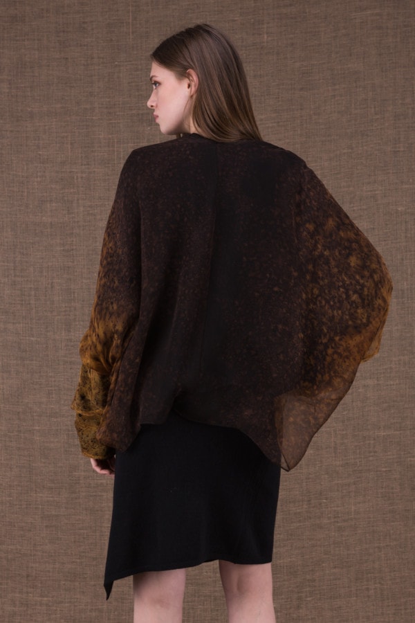 Yulong Noir-Or veste en laine et soie peint à la main - 3