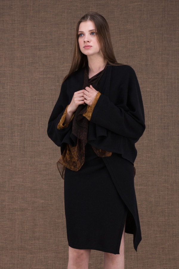 Yulong Noir-Or veste en laine et soie peint à la main - 4