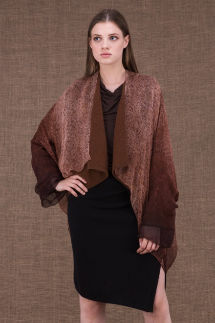 Yulong marron veste en laine et soie peint à la main - 1