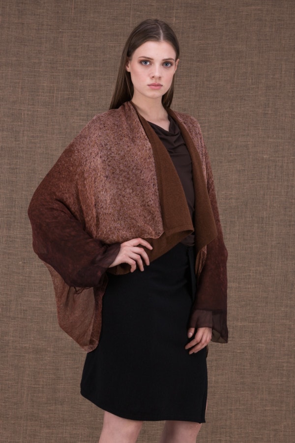 Yulong marron veste en laine et soie peint à la main - 2