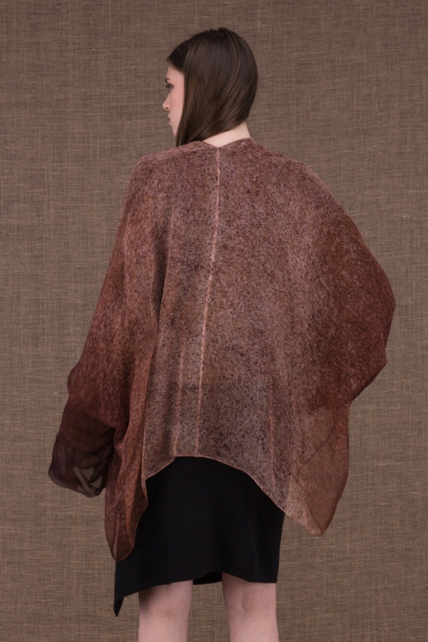 Yulong marron veste en laine et soie peint à la main - 4