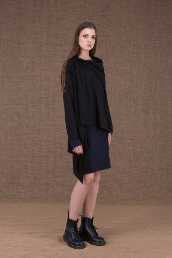 Arno black asymmetric wool knit vest - 2