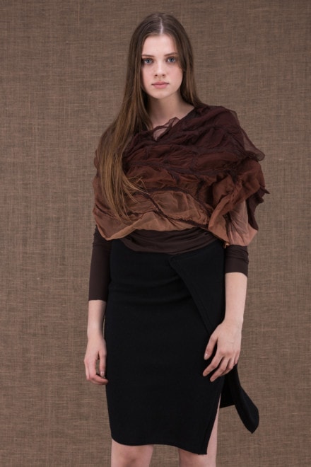 Brume modulable shawl with silk handle and hand-painted boiled wool - 1
