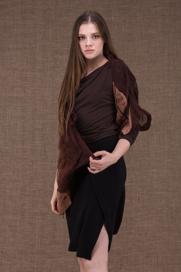 Brume modulable shawl with silk handle and hand-painted boiled wool - 2