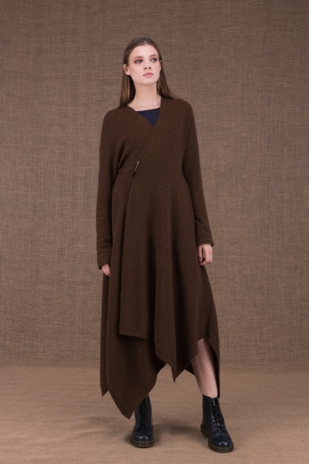 Ilulissat asymmetric long brown wool coat - 1