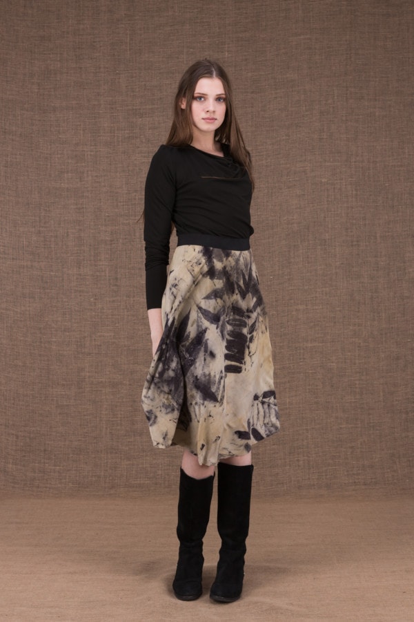 Vika eco print mid-length flared skirt - 2