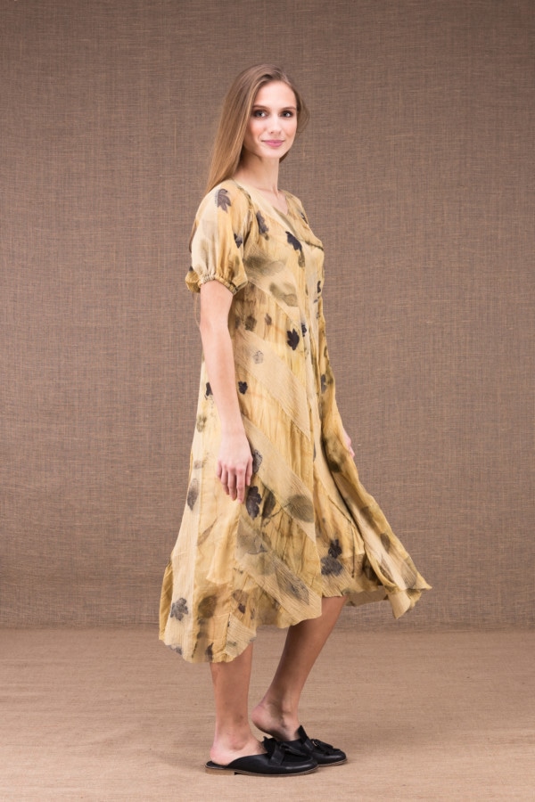 CATALPA flared dress in eco-print silk and cotton 3