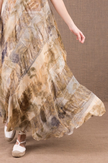 CLARA long flared dress in organic cotton and eco print silk 2