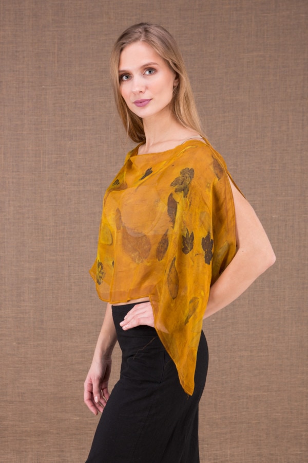 CUMULUS Saffron asymmetrical silk top eco print 3