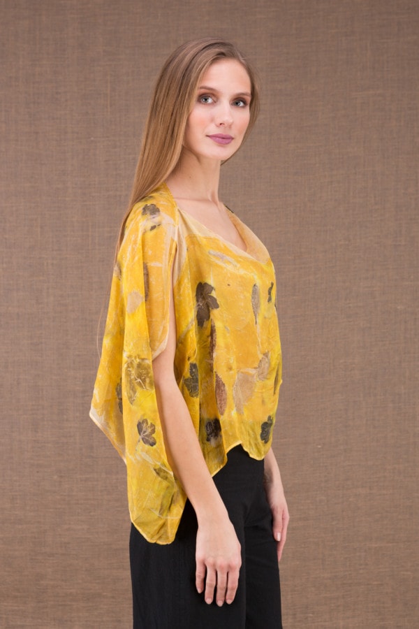 CUMULUS Yellow asymmetrical silk top eco print 4