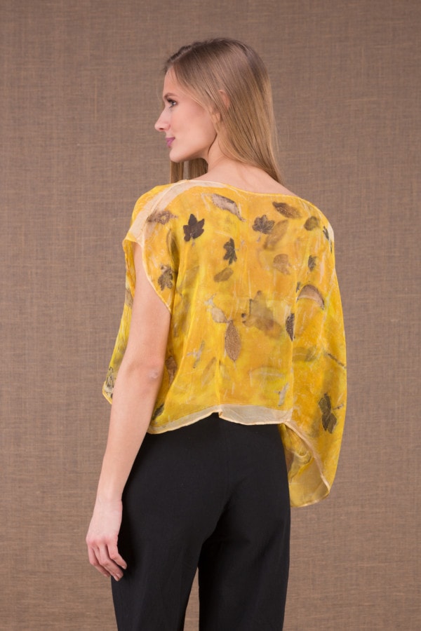 CUMULUS Yellow asymmetrical silk top eco print 5