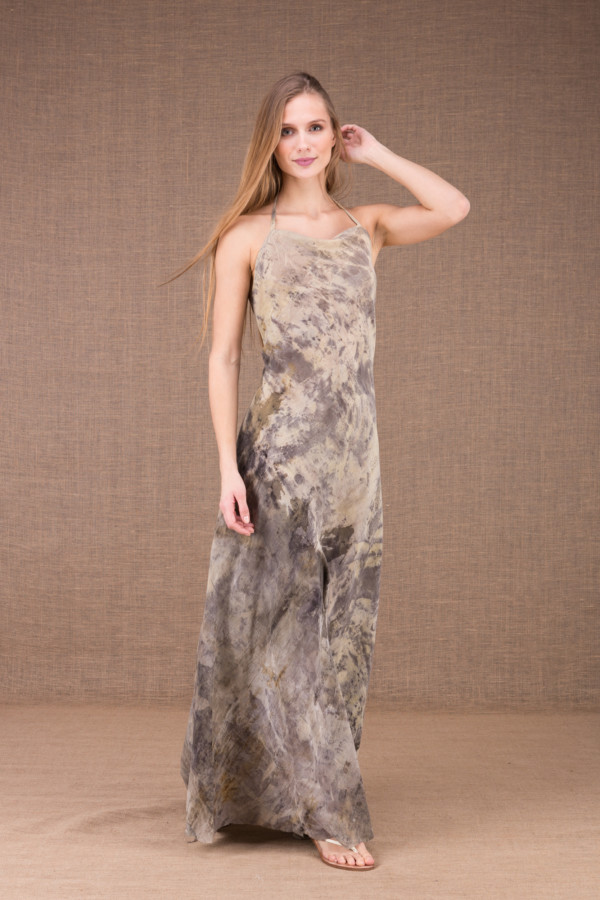 ESTERA organic cotton print backless long dress 2