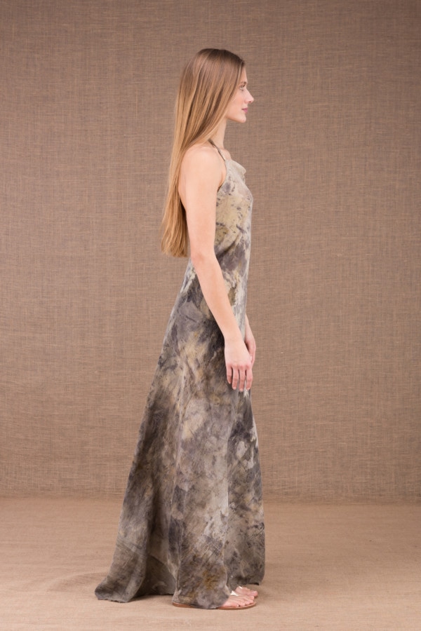 ESTERA organic cotton print backless long dress 3